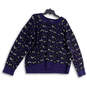 Womens Blue Printed Round Neck Long Sleeve Knitted Pullover Sweater Size XL image number 1