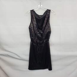 White House Black Market Black Sequin Lined Belted Mini Dress WM Size 0