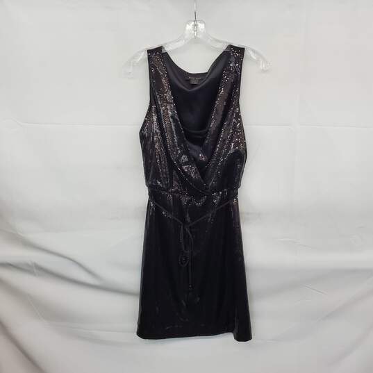White House Black Market Black Sequin Lined Belted Mini Dress WM Size 0 image number 1