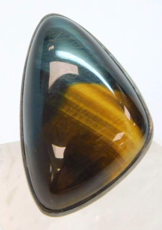 Signed Artisan 925 Blue & Brown Tigers Eye Split Triangle Cabochon Statement Ring 14.1g image number 3