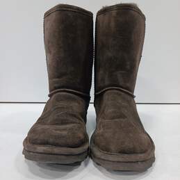 Womens Brown Suede Round Toe Mid Calf Pull On Flat Winter Boots Size 9