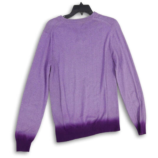 Womens Purple Knitted Long Sleeve V-Neck Casual Pullover Sweater Size Small image number 2