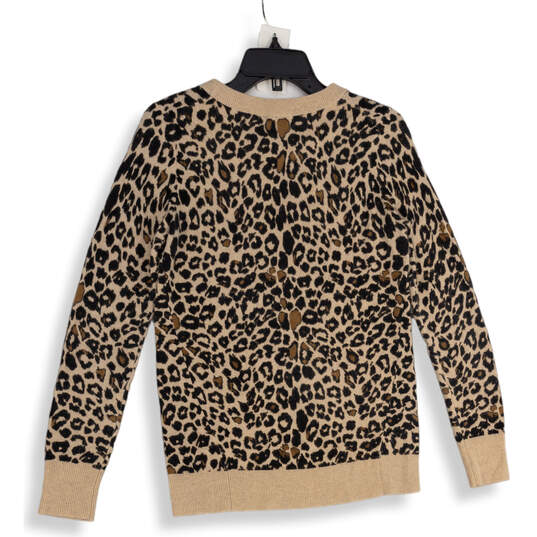 Womens Tan Leopard Print Round Neck Long Sleeve Pullover Sweater Size Small image number 2