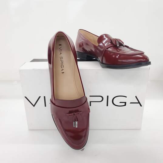 Via Spiga Women's Amica Burgundy Patent Leather Tassel Slip-On Loafers Size 9 image number 1