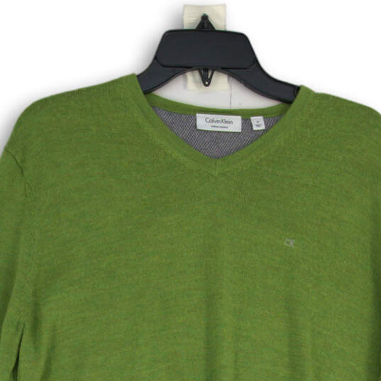 Mens Green Tight-Knit V-Neck Long Sleeve Pullover Sweater Size Medium image number 4
