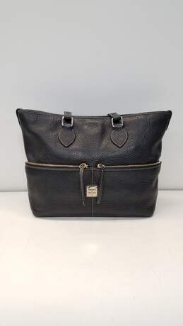 Dooney & Bourke Black Pebbled Leather Double Zip Pocket Tote Bag