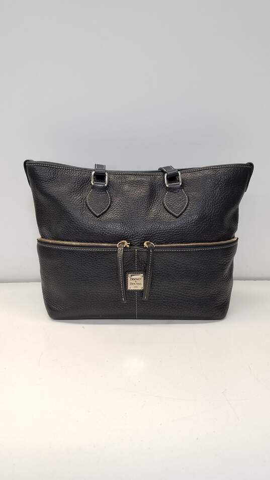 Dooney & Bourke Black Pebbled Leather Double Zip Pocket Tote Bag image number 1
