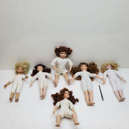 x6 VTG. Assorted Lot 1990s Porcelain Dolls W/Curly Hair Fabric Body Approx. 15 In. L