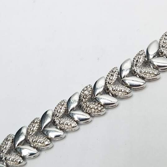 FAS Sterling Silver Melee Diamond Leaf Shaped High Polished Link 7in Bracelet 18.3g image number 4