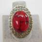 Taxco Mexico 925 Modernist Faux Red Jasper Cabochon Woven Stamped Oval Chunky Ring 14.3g image number 2