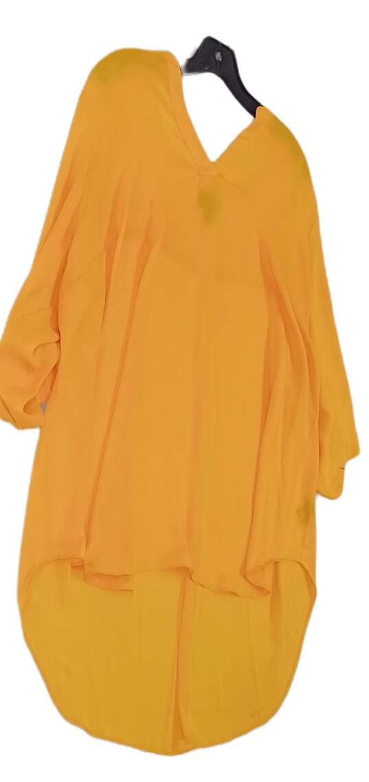 Womens Yellow 3/4 Sleeve V Neck Hi Low Hem Blouse Top Size 2X image number 2