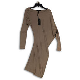 NWT Womens Gray Boat Neck Long Sleeve Drape Bodycon Dress Size Medium