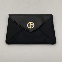 Womens Black Leather Magnetic Snap Flap Over Envelope Slim Clutch Wallet