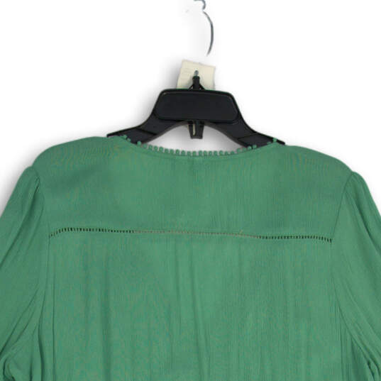 Womens Green V-Neck Short Sleeve Ruffle Pullover Tunic Blouse Top Size Large image number 4