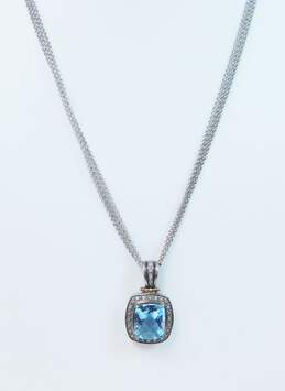 Town & Country 925 & 14K Yellow Gold Blue Topaz Diamond Pave Pendant Necklace 17.8g