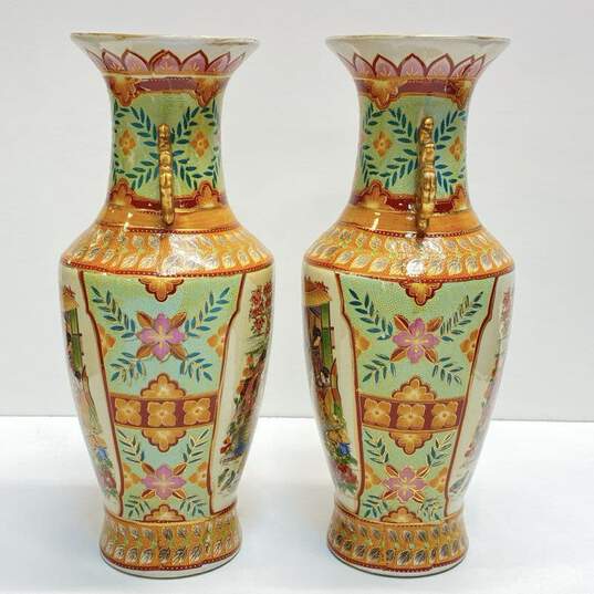 Oriental Porcelain 13.5 inch Tall Decorative Set of 2 Table Top Jars /Vases image number 2