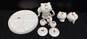 Beige Porcelain Tea Set w/Dish, Kettle, Cream and Sugar Dish, Tea Cups and Saucers image number 3