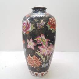 Oriental Porcelain Table Vase  14 in High  Floral Motif /Black alternative image