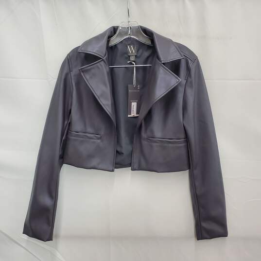 Worthington WM's Gray Faux Leather Open Cropped Jacket Size XS image number 1