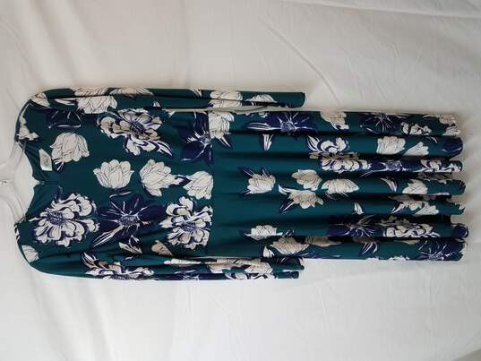 Eliza J Teal Floral Print Pattern Long Sleeve Dress Size 12 image number 1