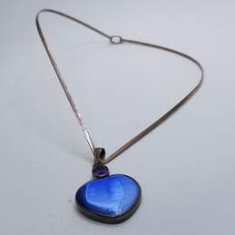Sterling Silver Amethyst Glass Pendant V Necklace 25.1g