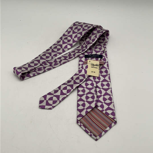 NWT Mens Purple Silk Geometric Adjustable Keeper Loop Designer Neck Tie image number 2