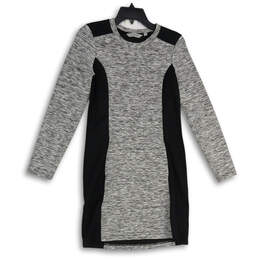 Womens Black Gray Knitted Long Sleeve Round Neck Sweater Dress Size XS