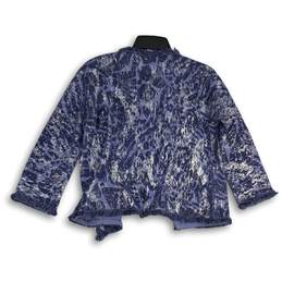 NWT Chico’s Womens Blue Animal Print Fringe Open Front Cardigan Sweater Size 1 alternative image