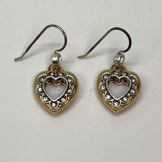 Designer Brighton Two-Tone Crystal Cut Stone Heart Shape Drop Earrings image number 3