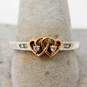 Romantic 10K Rose Gold Hearts & 925 Sterling Silver Diamond Accent Ring 1.9g image number 2
