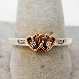 Romantic 10K Rose Gold Hearts & 925 Sterling Silver Diamond Accent Ring 1.9g alternative image