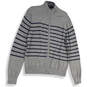 Mens Gray Blue Knitted Striped Long Sleeve Full-Zip Cardigan Sweater Size M image number 4