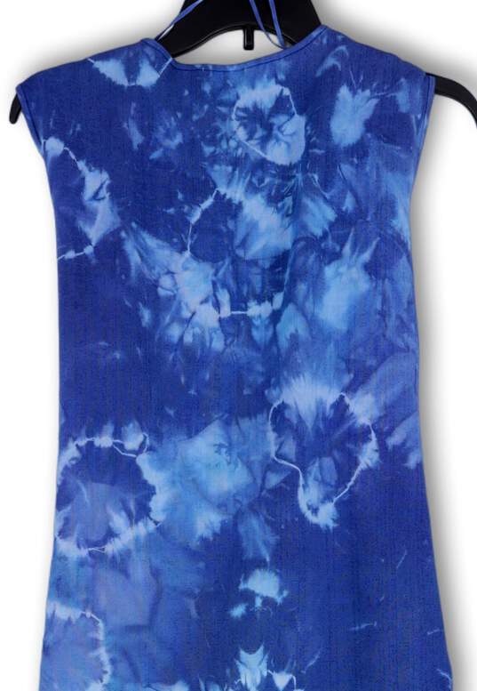 Womens Blue Tie Dye Sleeveless Regular Fit Long Waist Tie Robe Size Medium image number 4