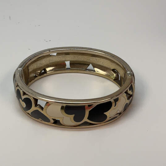 Designer Brighton Gold-Tone Black Ivory Enamel Heart Bangle Bracelet image number 2