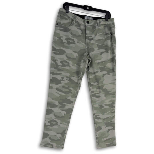 Womens Green Gray Camouflage Flat Front Skinny Leg Ankle Pants Size 10 image number 1