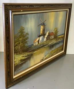 Impressionist Windmill Landscape Oil on canvas by Jiacomo Signed Matted & Framed alternative image