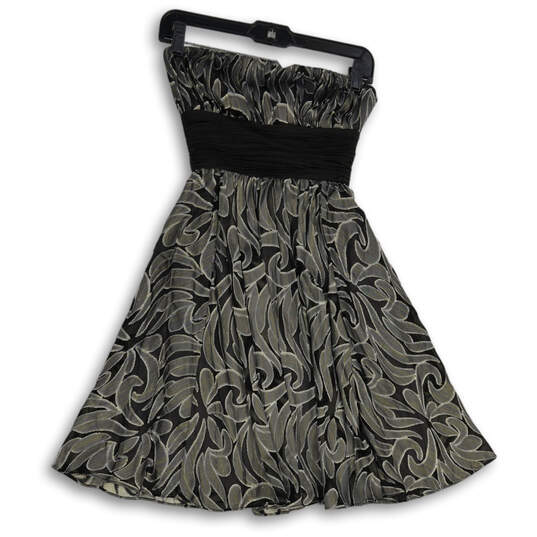 Womens Black Gray Printed Strapless Pleated Back Zip Fit & Flare Dress Sz 0 image number 1