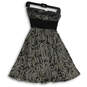 Womens Black Gray Printed Strapless Pleated Back Zip Fit & Flare Dress Sz 0 image number 1