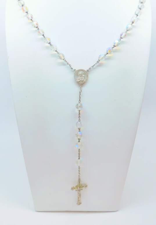 Vintage Aurora Borealis & Silver Tone Rosary Prayer Beads 73.5g image number 3