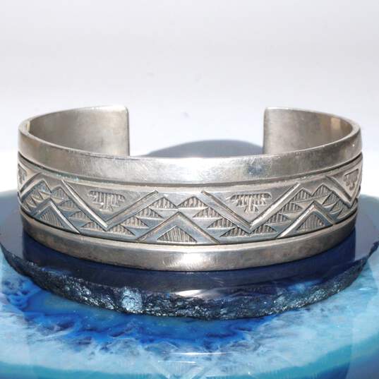 Navajo Artisan Troy Laner Signed Sterling Silver Cuff Bracelet - 47.70g image number 1