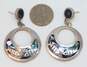 Taxco Sterling Silver Abalone Inlay Fish Open Circle Dangle Earrings 16.7g image number 6