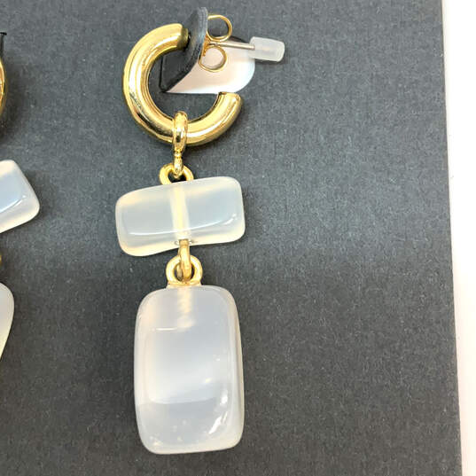 Designer J. Crew Gold-Tone White Semi Precious Stone Drop Earrings image number 3