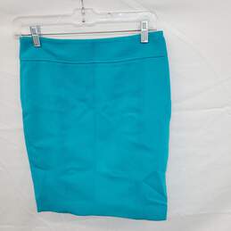 Wm Loft Teal Elastic Waist Back Zip Mini Straight Pencil Skirt Sz 0P