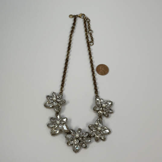 Designer J. Crew Gold-Tone Floral Crystal Cut Link Chain Statement Necklace image number 3