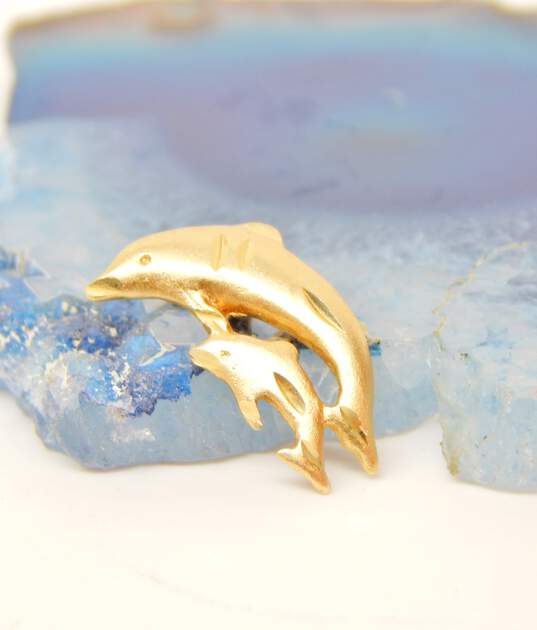 14K Yellow Gold 'Mother & Baby' Dolphin Pendant 0.9g image number 3