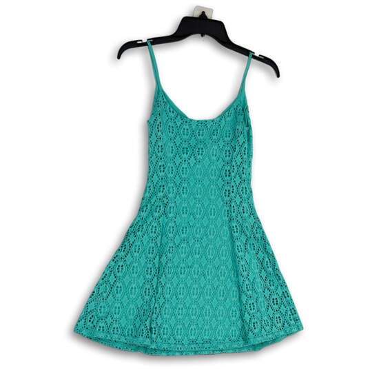 Womens Blue V-Neck Spaghetti Strap Lace Overlay Short A-Line Dress Size XS image number 2