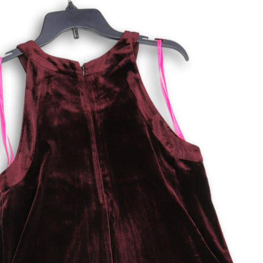 Womens Maroon Velvet Sleeveless Back Zip Short A-Line Dress Size 10 image number 4