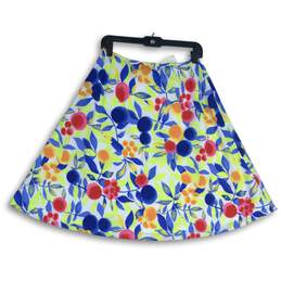 NWT Talbots Womens Blue Floral Flat Front Side Zip Knee Length A-Line Skirt Sz 4 alternative image