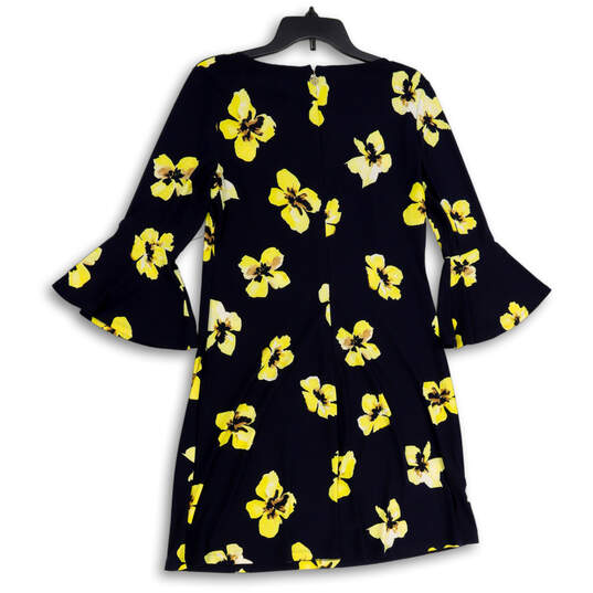 Womens Blue Yellow Floral Bell Sleeve Knee Length Shift Dress Size 8 image number 2