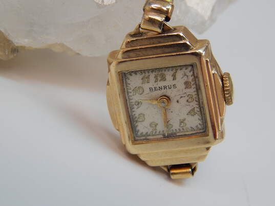 Ladies Vintage Benrus 10K Yellow Gold Case Gold Filled Band 7 Jewels Swiss Watch 11.6g image number 2